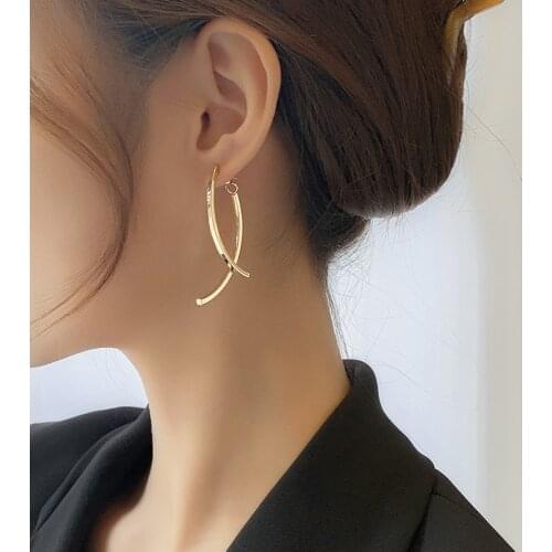 Womens Earrings Korean Simple Drop Earrings for Women Statement Geometric Metal Gold Earring 2021 Fashion Trend Female Jewelry