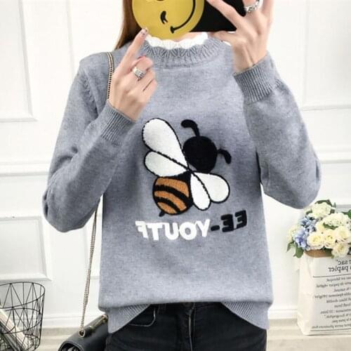 Women Autumn Winter Style Pullover Sweater Lady Casual Long Sleeve Turtleneck Bee Printed Pullover Tops ZZ1155