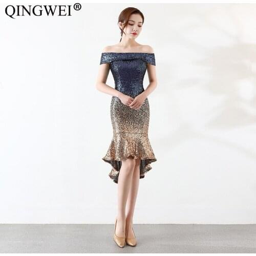 2019 Europe and America wrapped chest perspective gradient beads package hip sexy dress wedding banquet party dress