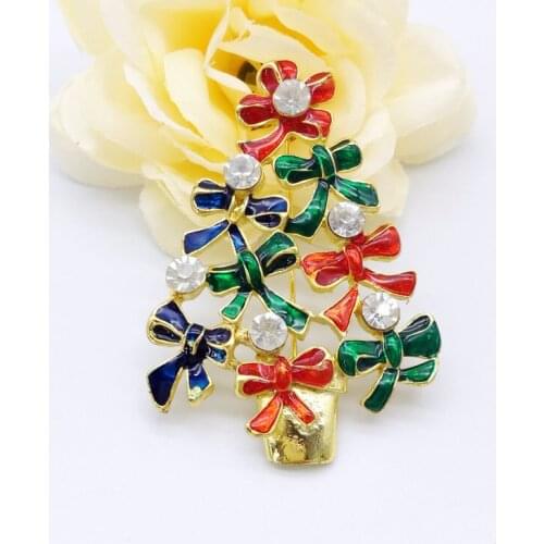 5PCS New Year Series Metal Drop Tape Rhinestone Bowl Christmas Tree Brooch 56 * 40MM Jewelry Gift Christmas Decoration Br