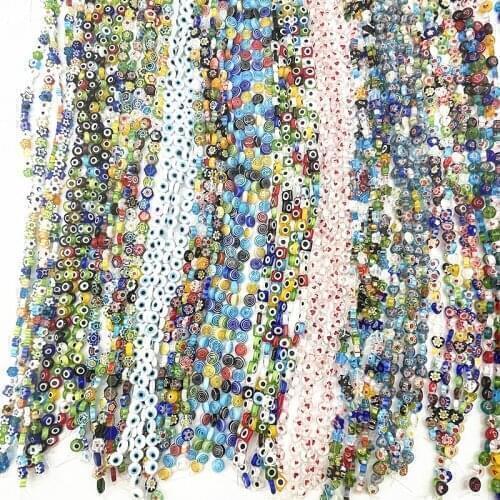 8mm Multicolour Flat-back Round/Flower/Heart Beads Evil Eye&Flower Glass Beads for Jewelry Making DIY Accessories