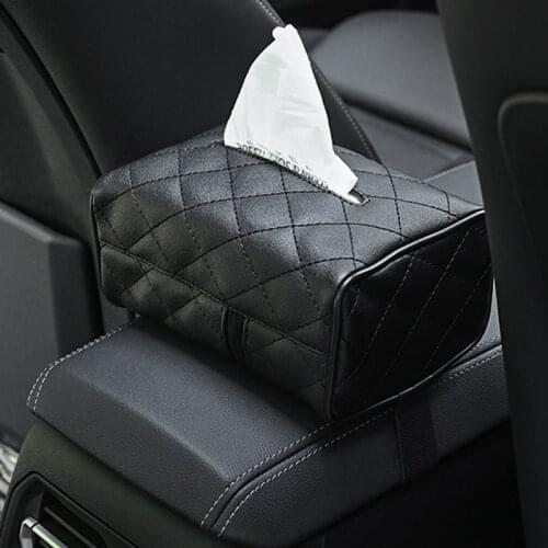 Car Tissue Box Cover Tissue Boxes holder PU Leather black inside paper Block Type Accessories auto Decoration tissue boxes