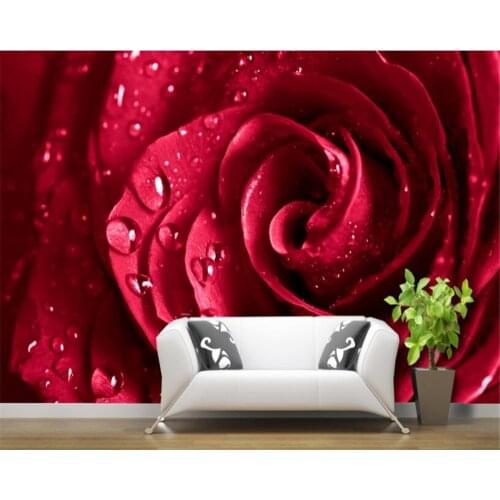 Beibehang Custom Wallpaper Wall Stickers Red rose drops flowers living room Bedroom Corridor Kids Room Photo Wallpaper tapety