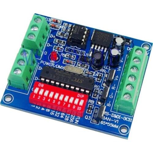 Fast shipping 30pcs 3CH Easy dmx512 Controller decoder Driver- RGB Strip Module Dump Node WS-DMX-3CH-BAN-V1 5-24V