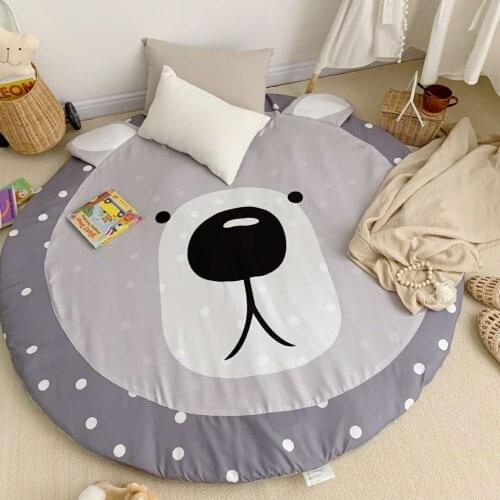 Baby Round Mat Non-Slip Children Flannel Carpet Animal Panda Bear Pattern Children Comfortable Round Carpet with Padding