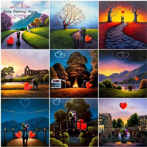 Couple Painting 5D DIY Diamond Painting Love Heart Scenery Mosaic Diamond Embroidery Cross Stitch Crafts Decoration Lover Gift
