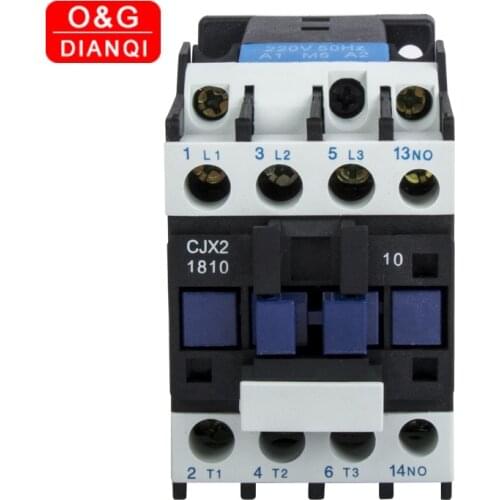 18A CJX2-1810 1801 LC1 AC Contactor 3 Phase 3-Pole NO Coil Voltage 380V 220V 50Hz Din Rail Mounted 3P+1NO Normal Open Contactor
