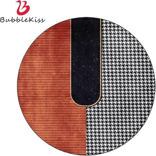 Bubble Kiss Round Rug Orange Geometric Lattice Home Carpets For Living Room Soft Carpet Non-slip Rugs For Bedroom Decor Area Rug