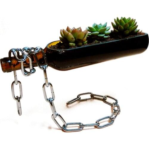 Creative Wine Bottle Succulent Hydroponic Flower Pot Flower Suspended Glass Vase Chain Shape DIY Desktop Decoration Decoration