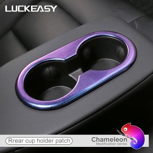LUCKEASY Interior modification ABS rear seat cup slot decorative cover for Tesla Model3 and ModelY starry sky chameleon series