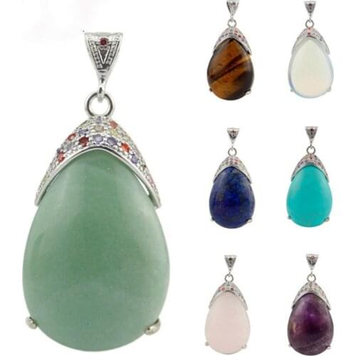 Natural Stone Crystal Gemstone Drop Pendant Colorful Zircon Pendant Korean Jewelry Necklace Popular Item DIY Jewelry Accessories