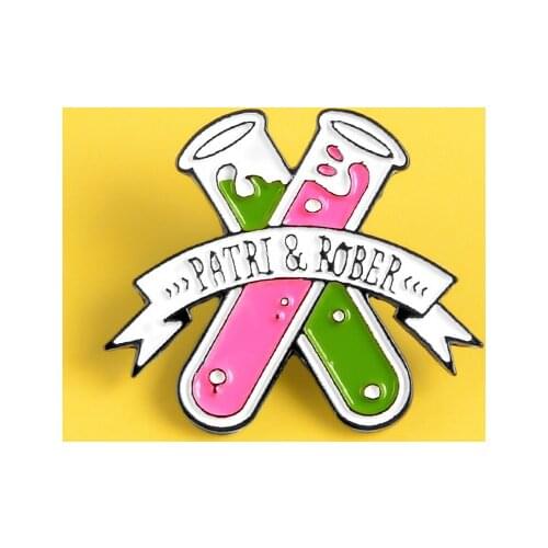 New cartoon symbol badge chemical solution test tube brooch PATRI and ROBER scientific test tube research backpack accessories
