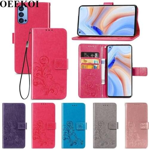 OEEKOI Four Leaf Clover PU Leather Wallet Flip Cover Case for OPPO Reno4 Pro Reno4