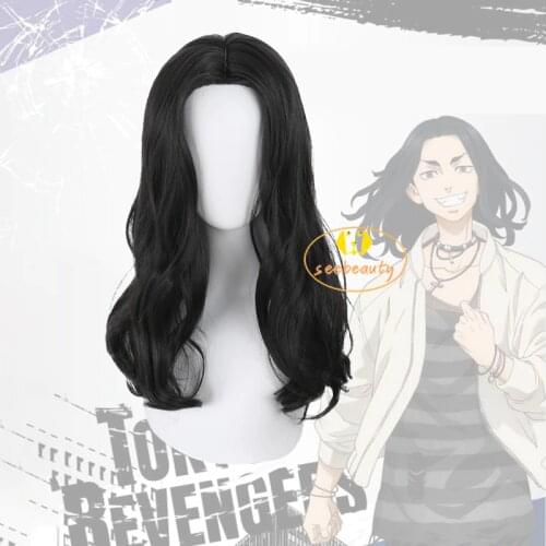 Anime Tokyo Revengers Keisuke Baji Cosplay Wig Long Black Wig Heat Resistant Synthetic Hair with Wig Cap Carnival Halloween Prop