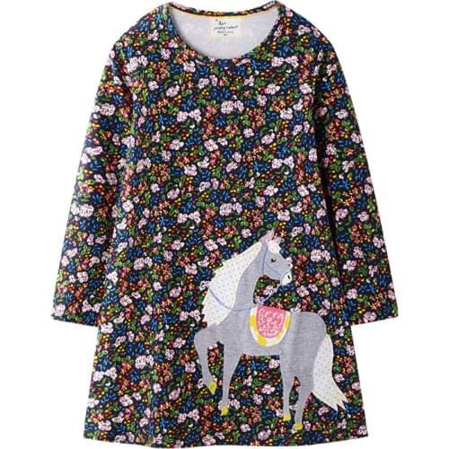 Jumping Meters New Autumn Spring Flowers Girls Dresses Animals Applique Cute Princess Party Costume Halloween Kids Dresses