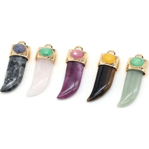 Natural Stone Crystal Flash Labradorite Amethysts Rose Quartzs Pendant for Jewelry Making Necklace Gift For Women Size 18x50mm