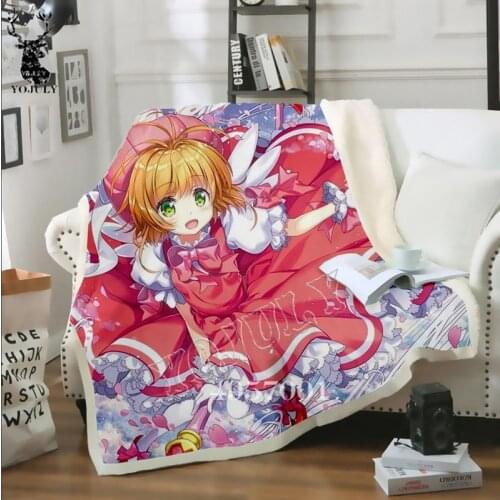 3D Printing Harajuku Anime Card Captor Sakura Bedding Outlet Sherpa Throw Blanket Bedspread Soft Comfortable Plush Blanket B114
