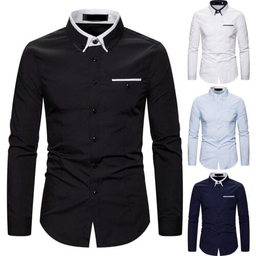 New Fashion High Quality Cotton Long Sleeve Shirt Men Solid Slim Fit Male Social Casual Business White Black Dress Shirt Men