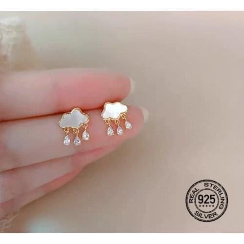 S925 Silver Needle Earrings For Women Cloud Zircon Raindrop Cute Water Korea INEFFA Fashion Lady Engagement Gift Wedding Jewelry