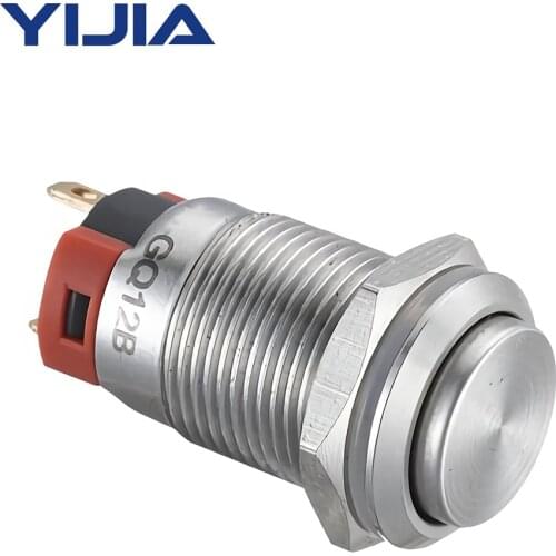 Pin Terminal Mounting 12mm Self-Locking High Head IP65 Stainless Steel 250VAC 5A 1NO Metal Switch GQ12BH-10Z/J/S