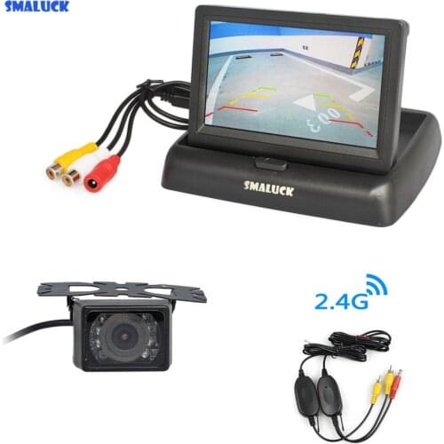 SMALUCK Wireless 4.3 Inch Car Reversing Camera Kit Back Up Car Monitor LCD Display HD Car Rear View Camera