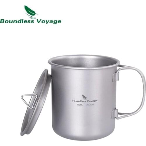 Boundless Voyage 450ml Titanium Cup with Folding Handle Outdoor Camping Ultralight Coffee Tea Wine Water Mug