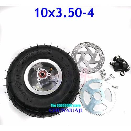 10x350-4 Tube Tyre with 4 Inch Hub Rim Brake Disc Sprocket Brake Pump 10x3.50-4 Tires Wheels Fits ATV Quad Go Kart 47cc 49cc