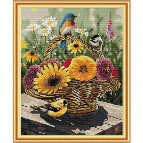 Everlasting Love Bird And Flower Basket Chinese Cross Stitch Kits Ecological Cotton Printed DIY Christmas 14 Wedding Decoration