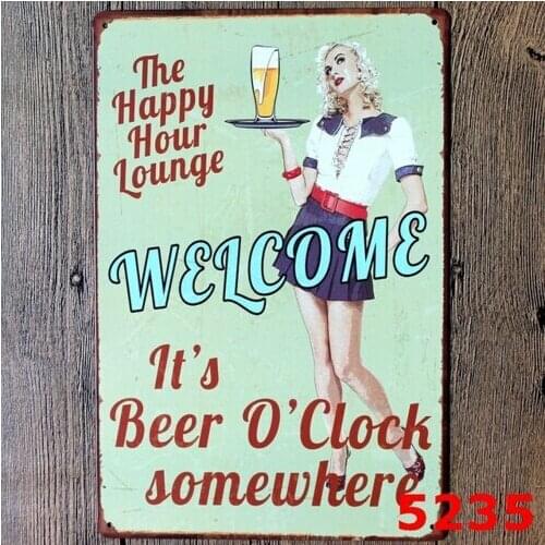 Happy Hour Lounge Beer Vintage Metal Tin Sign Poster Pub Bar Wall Decor 20x30CM
