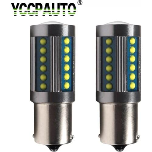 YCCPAUTO 2Pcs No polarity 1156 BA15S P21W LED Light Bulbs For Car Reverse Lights DRL Auto Trunk Lamp White 6500K 12V