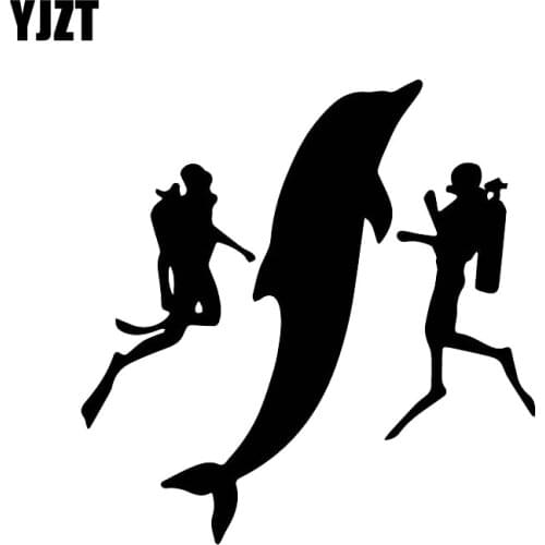 YJZT 16CM*15.5CM Brave Deep Sea Diving Decals Dolphin Pattern Car Fashion Sticker Black/Silver C30-0550