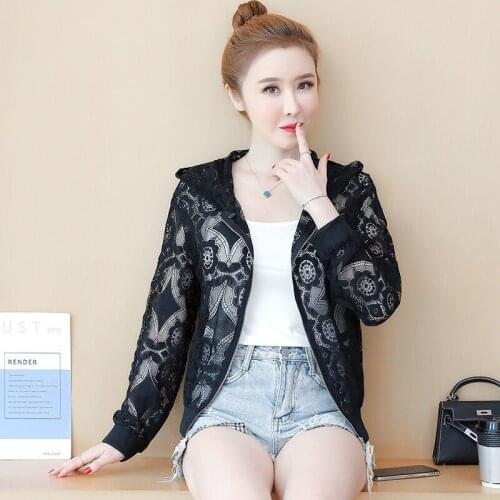 Summer Women Sun Protection Long Sleeve Lace Embroidery See Through Baseball Jacket Female Thin Anti-ultraviolet Coat X311