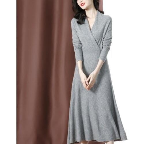 Fashion High Quality 100% Real Wool Dresses for Women Spring Autumn Vintage Elegant Woman Long Dress Vestidos Largos Zjt1449