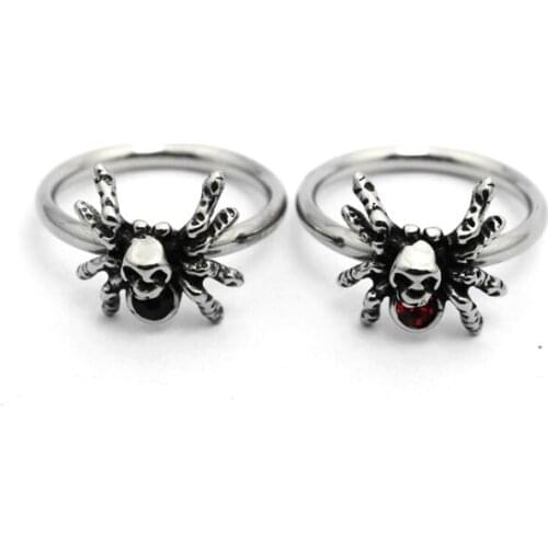 Size 4~9 Cool Skull Spider Ladies Ring With Black Red Stone 316L Stainless Steel Jewelry Biker Band Ring