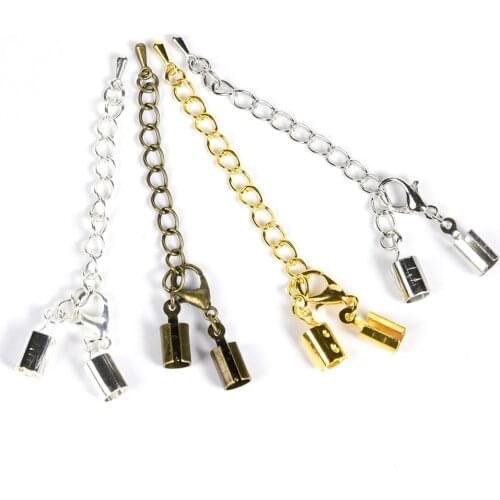 10Pcs/Lot 5mm Tassel Leather Cord End Tip Caps Lobster Clasps Extending Tail Chain Connectors For DIY Necklace Jewelry Making