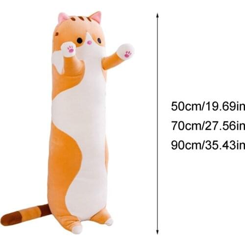 50/70/90cm Long Strip Cute Cat Plush Doll Stuffed Animal Soft Cuddly Toy Pillow C90B