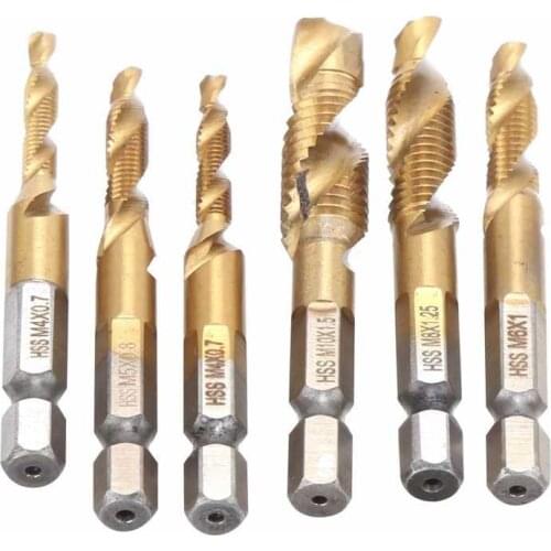 6Pcs Taps High Speed Steel Hex Shank Screw Thread Combined Drilling Tapping Bit M4 M5 M6 M8 M10 Hand Tools