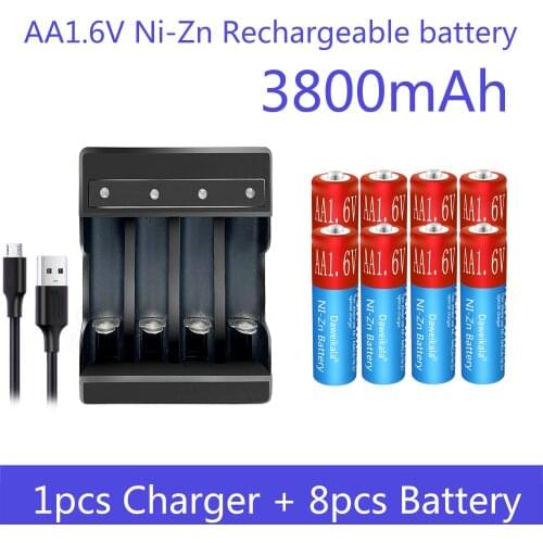 AA Rechargeable Batteries Ni-Zn 3800mAh 1.6V NiZn Battery for toys MP3 Solar Lights Digital Camera MP4 RC car with 1 USB Charger