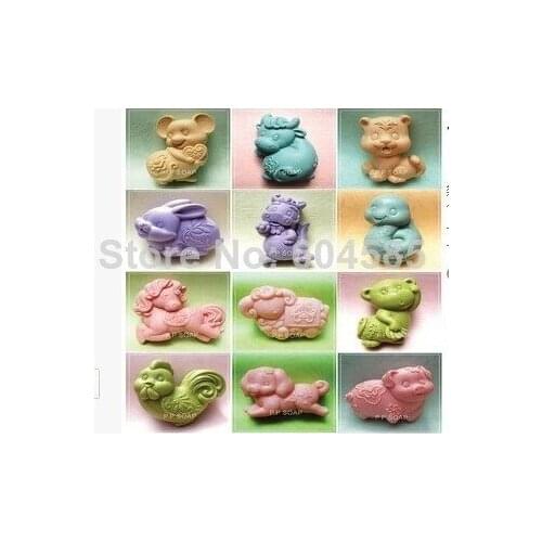 Free shipping 12 Anmails Craft Art Silicone Soap mold Craft Molds DIY Handmade soap molds