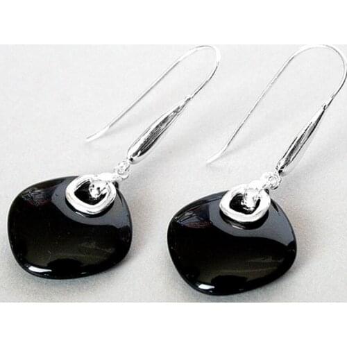 Free Shipping natural Jewelry FASHION A NATURAL BLACK Natural Stone Bead Vintage 925 Hooks Earring big earrings