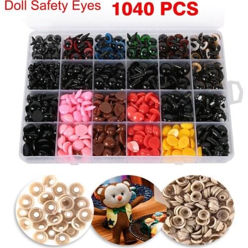 1040Pcs Safety Eyes Noses Washers Toy Doll DIY Making Plastic 6-14mm Eyes Noses Animal Toy Crafts Colorful Dolls Accessories
