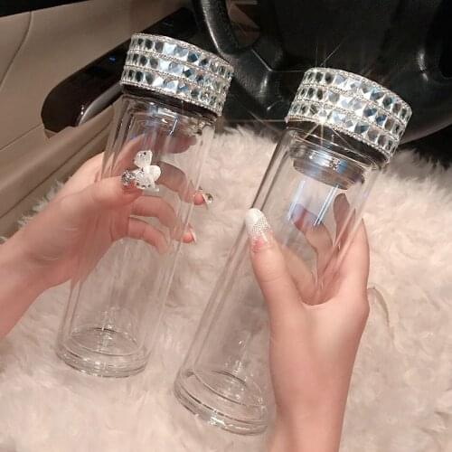 Shiny Lovely Glass Bottle Clear Water Bottle Anti Scalding Double Wall Tea Bottle with Filter Office Transparent Drinking Cup