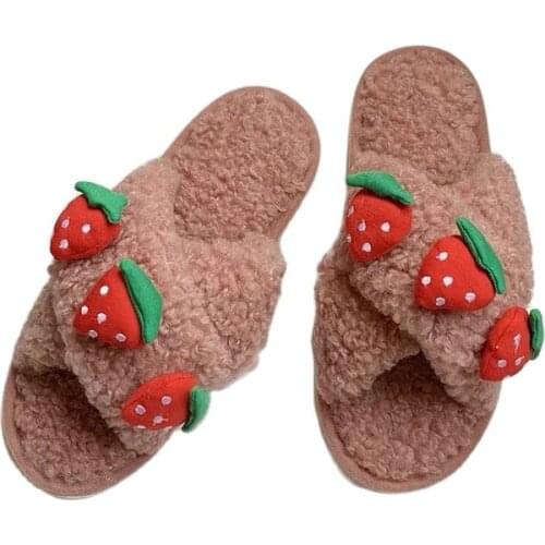 2020 Indoor Slipper Winter Warm Women Plush Slippers Fruits Slides Soft Woman Shoes Fleeces At Home Slippers Fur Sandals
