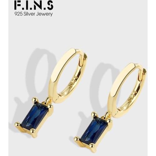 F.I.N.S 925 Silver Huggie Hoops Earrings for Women with Cubic Zirconia 12 Colors Gold Color Vertical Bar Statement Fine Jewelry