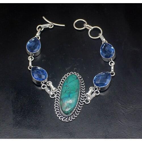 Gemstonefactory Jewelry Big Promotion Single Unique 925 Silver Sea Sediment Blue Topaz Lady Women Charm Bracelet 22cm 20213516
