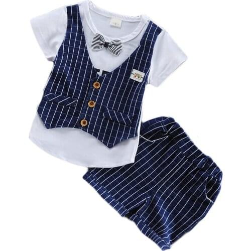 Hot lower price baby handsome clothing children clothes kids casual T-shirt with vest+ pant 2Pcs/set boys fashion summer sets