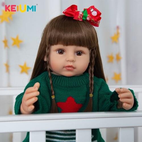 KEIUMI 55CM New Fashion Full Silicone Reborn Baby Girl Beautiful Green Sweater Bonecas Reborn For Childrens Toy