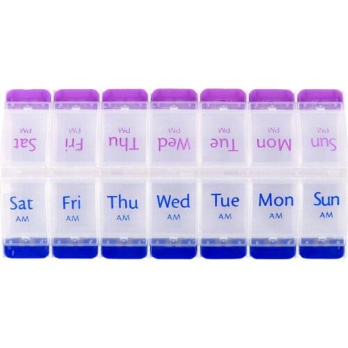 Double-Row 14 Days Medicine Dispenser Boxes Transparent With Week Marked Pill Storage Case Push-Type 14 Grids Medicine Boxes