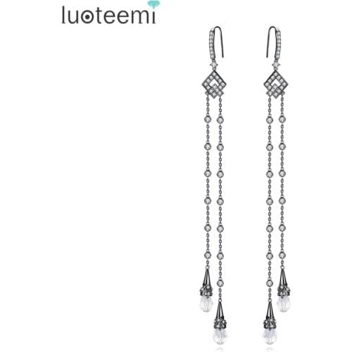 LUOTEEMI Brand New Elegant Water Drop Earrings with Round CZ Crystal Pendant Dangle Jewelry for Women Wedding Long Brincos