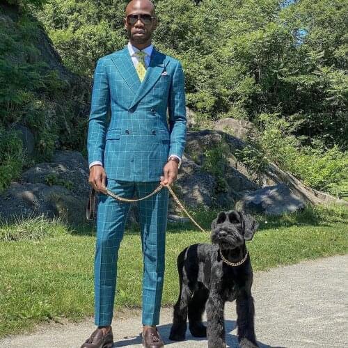 Green Plaid Mens Suits 2PCS Wedding Tuxedos Costume Homme Mariage Formal Best Man Suit Clothes for Groom Wear Jacket Pants